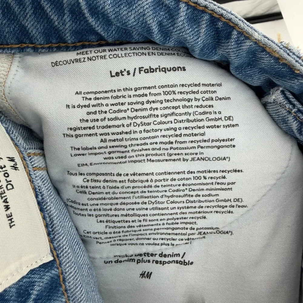 H&M 90s Straight Jeans Womens 6 Blue Distressed Ripped High Rise Grunge‎ Skater